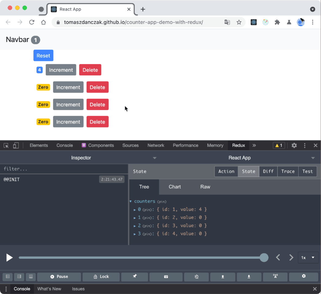 Counter app demo with Redux