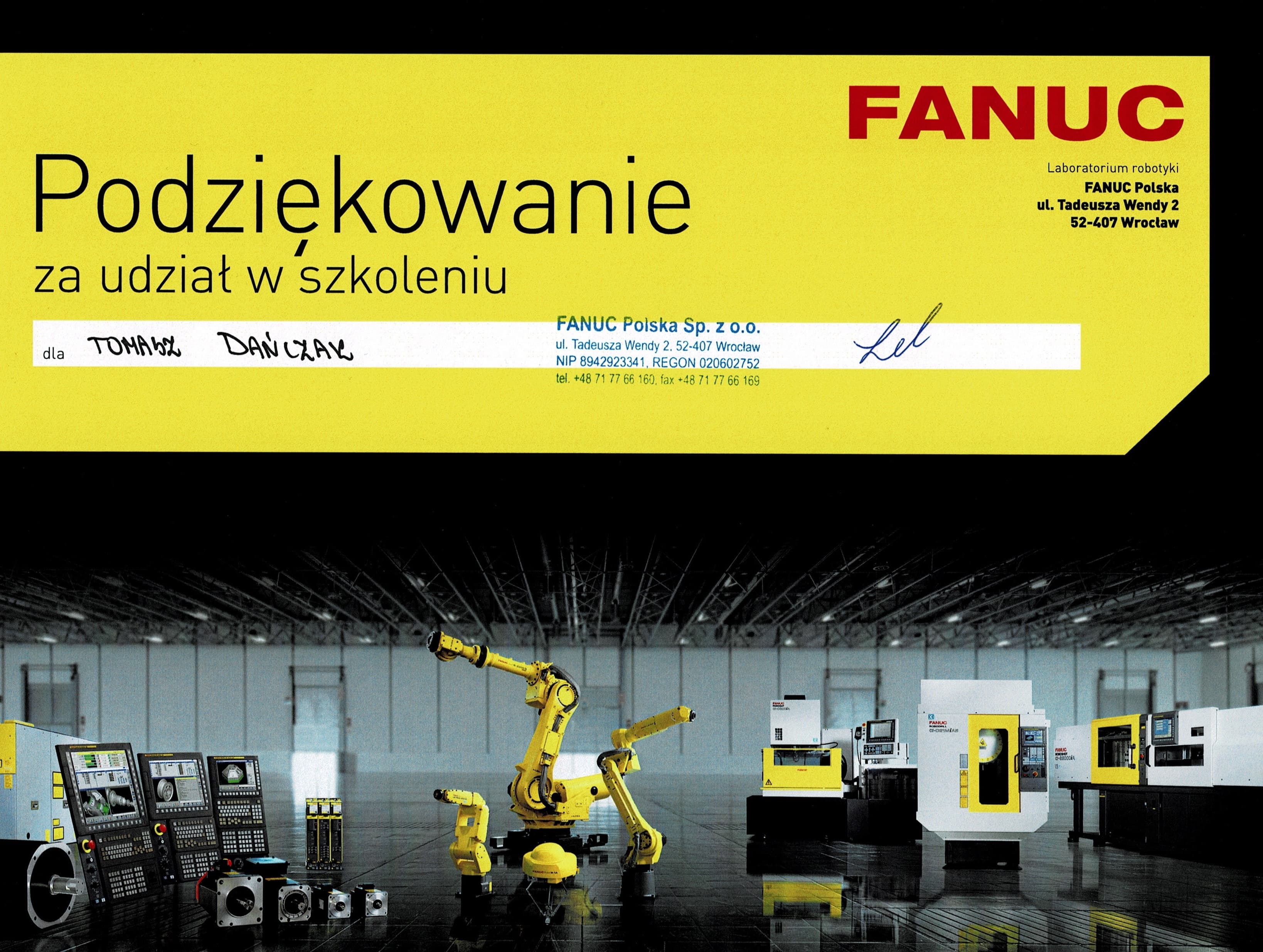 FANUC Polska - Podziękowanie za udział w szkoleniu II